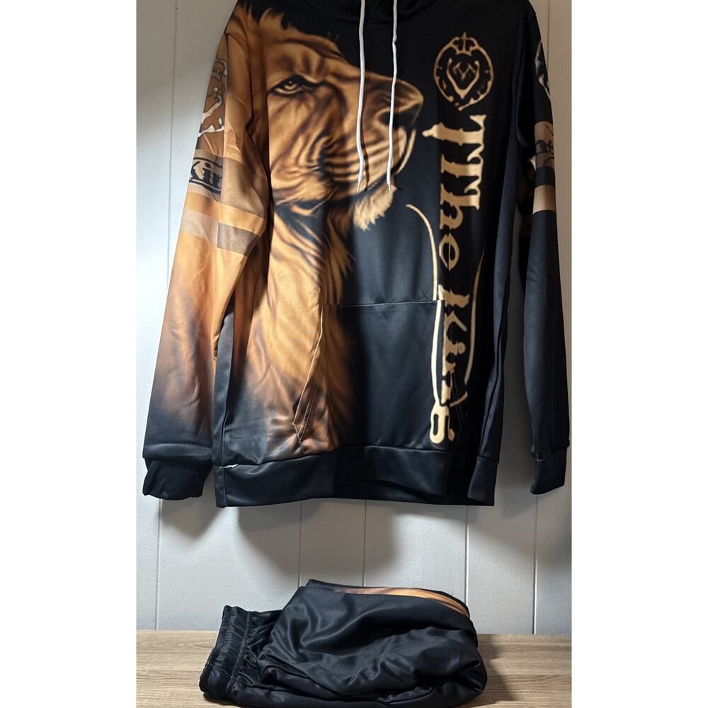 M Size Men's Casual Suit Animal Lion Digital Printed Hoodie +pants New ii